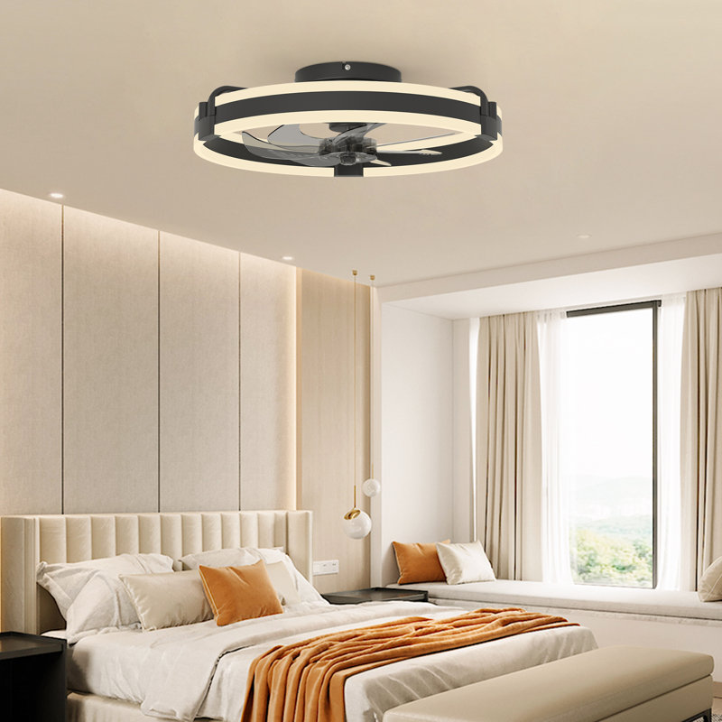 50cm 6-Speed LED Dimmable Reversible Modern Caged Ceiling Fan With Light And Remote Control