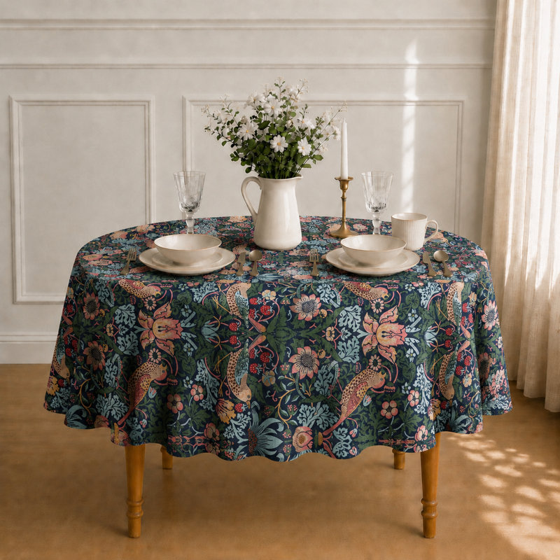Nappe ronde en lin texturé 84 po, Strawberry Thief Blue