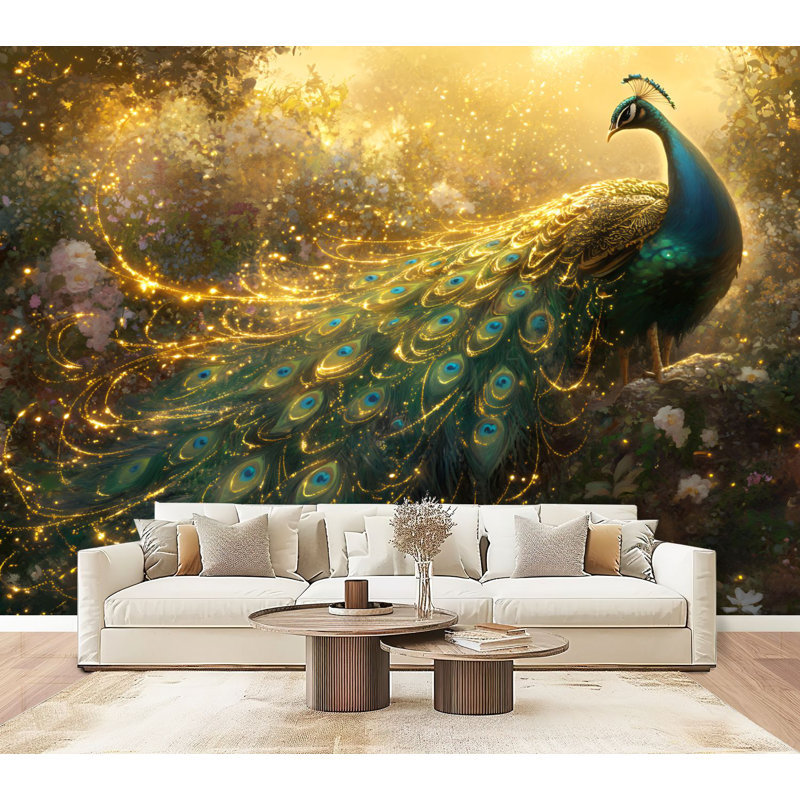 Papier peint auto-adhésif Garden Dawn Art Ethereal Peacock Magic, L 144 po x l 100 po