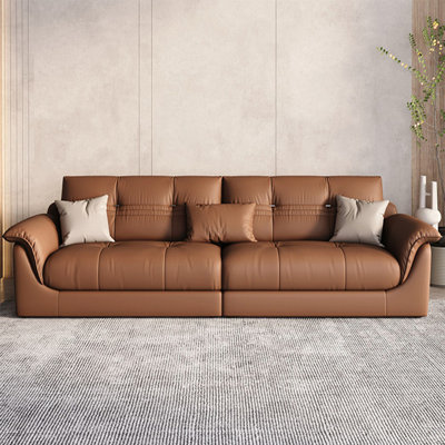 Canapé modulaire orange en cuir véritable