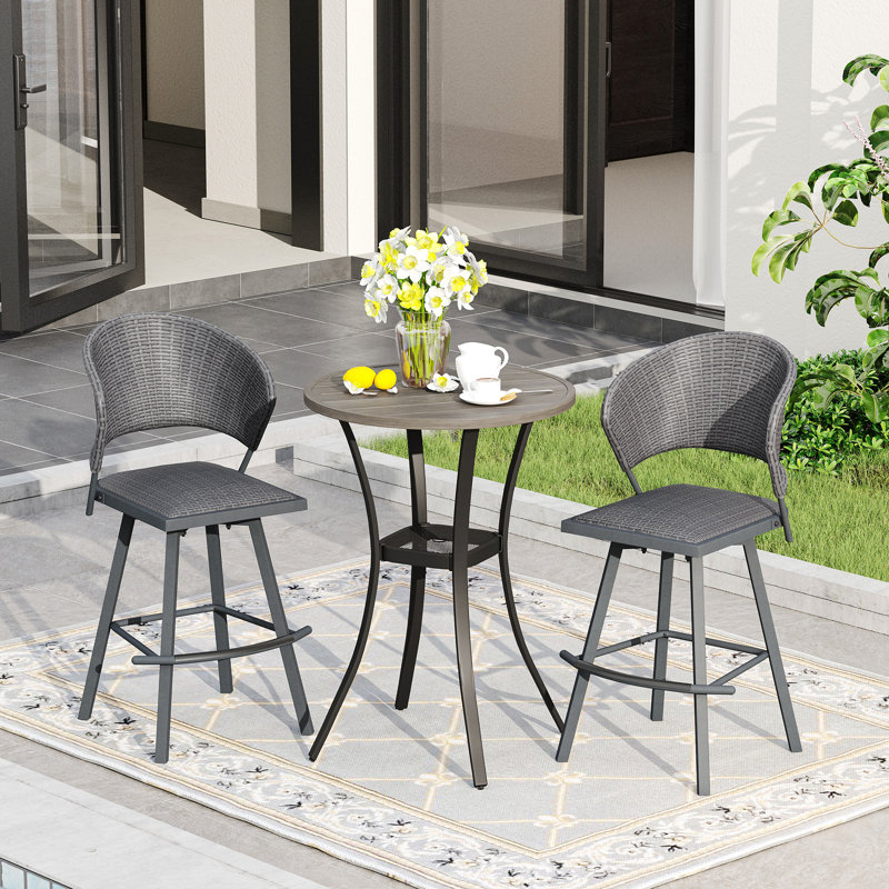 Ensemble de bar d'extérieur 3 pièces avec tabourets pivotants, Gris / Gris