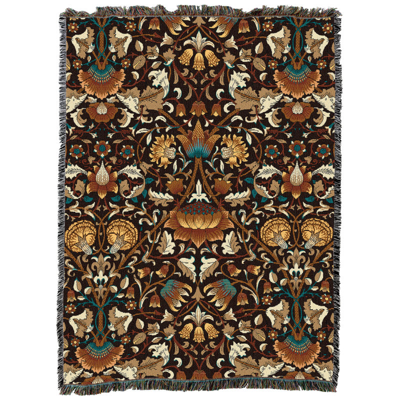Couverture Pure Country Weavers William Morris Lodden Sienna - Artisanat d'art - Jeté en coton tissé à la main - fabriqué aux États-Unis (72 x 54)