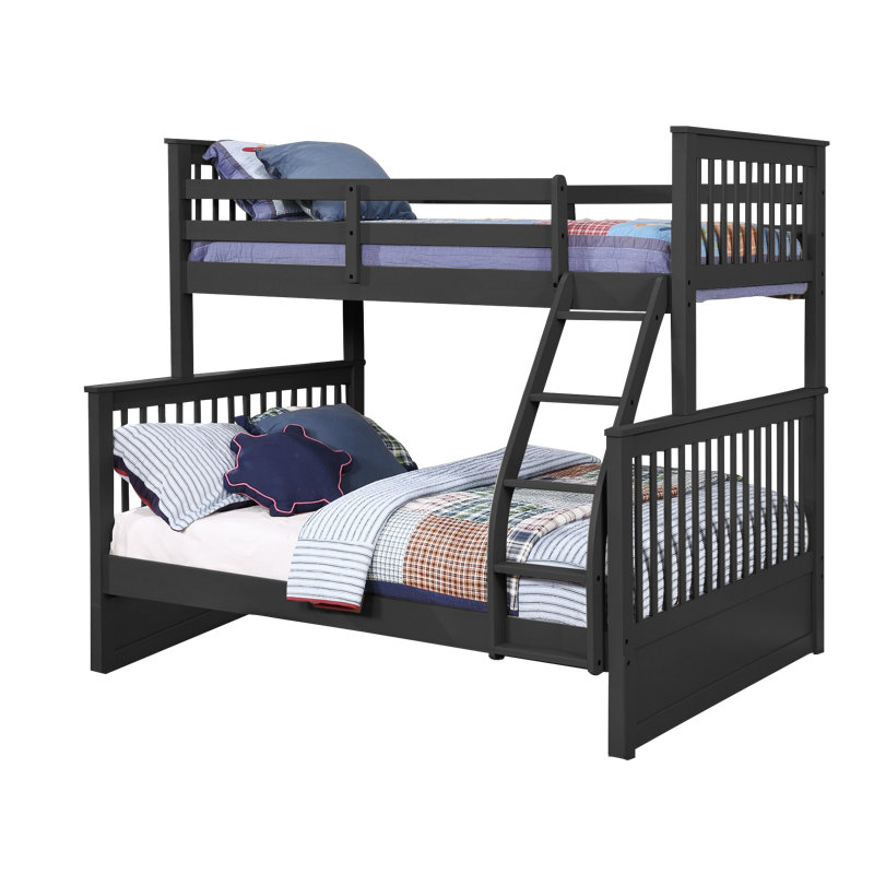 Lit superposé simple au-dessus d'un lit double en bois massif Sofren, Gris foncé