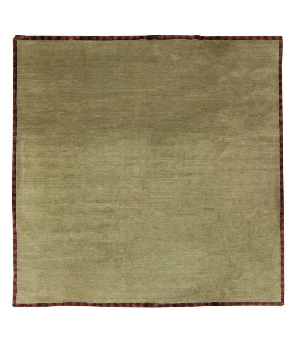 One-of-a-Kind Check Border Hand-Knotted 11' Square Wool Area Rug in Red/Taupe