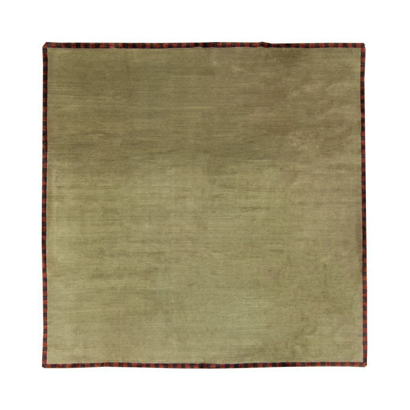 One-of-a-Kind Check Border Hand-Knotted 11' Square Wool Area Rug in Red/Taupe