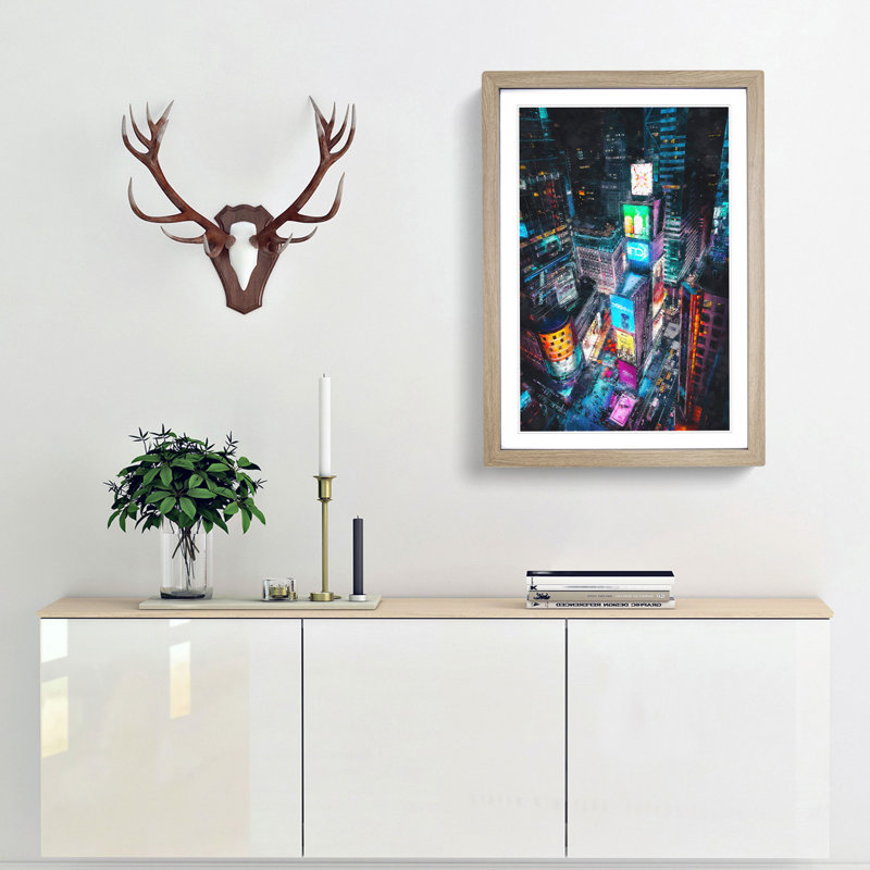 Times Square in New York City - Picture Frame Painting Print, 63cm H x 45cm W x 2cm D, Oak Framed
