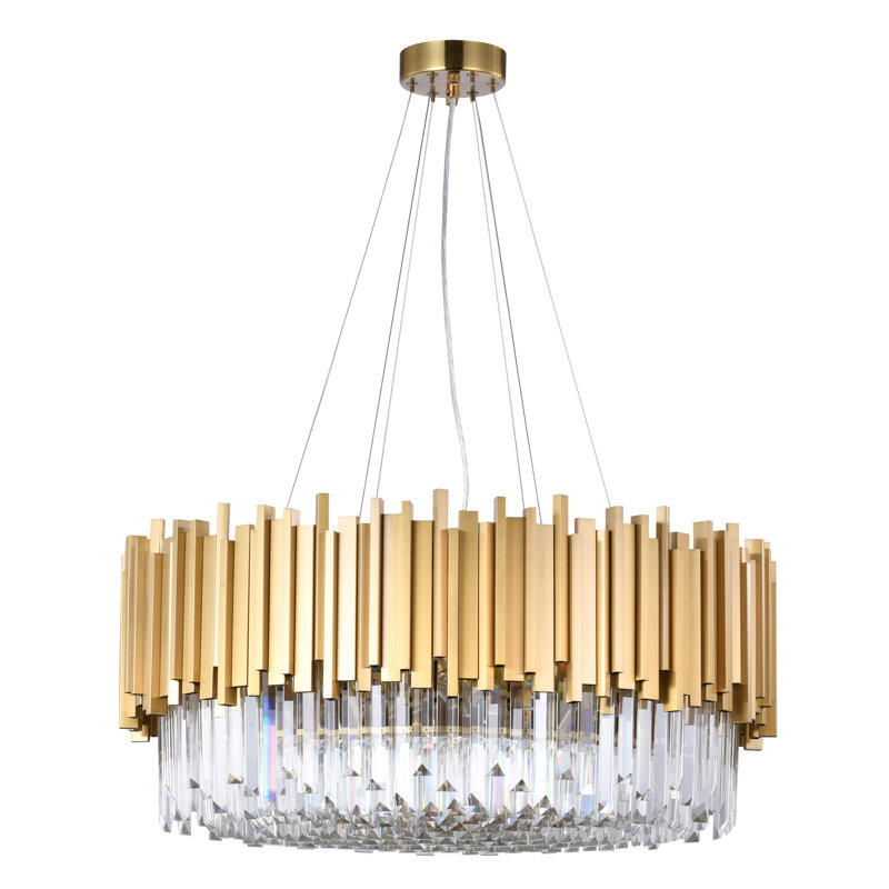 Transitional 10 Light Gold Crystal Round Chandelier, Gold, 11.8" H x 28" W x 28" D