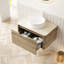 Meuble-lavabo de 30 po avec lavabo, armoire de rangement murale en contreplaqué avec tiroir, lavabo rond en céramique blanche et plateau en pierre frittée à motif de travertin Roma, pré-assemblé, couleur grain de bois de chêne blanc