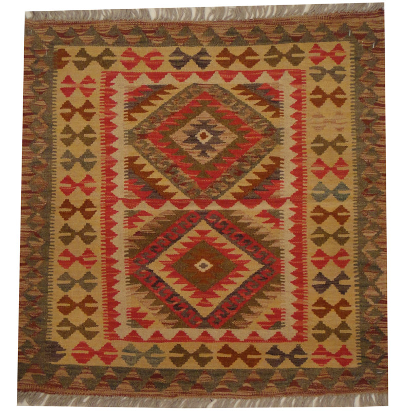 Tapis rouge / brun / vert Kilim