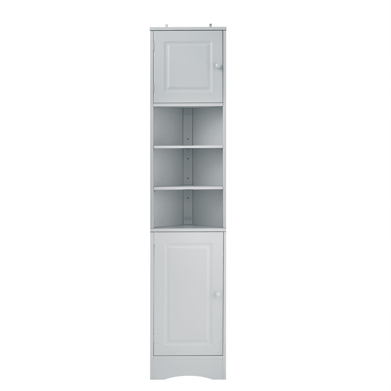 Corner Bathroom Storage Cabinet with 2 Doors, Adjustable Shelves, Open multi-layer Shelves, Gray