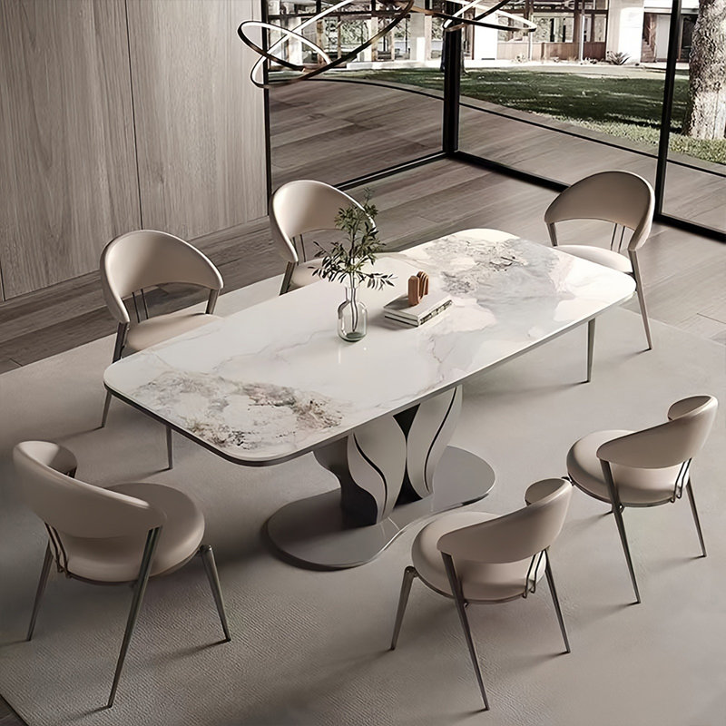 Modern Rectangular Rock Slab Dining Table Sets, 29.5"H x 55.1"L x 31.5"W