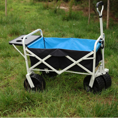 Wagon pliant blanc - Polyvalent pour le jardin, le magasinage et la plage, compact et facile à ranger
