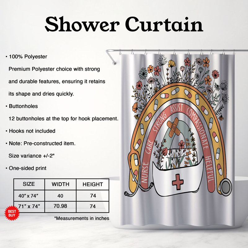 Rideau de douche standard 1 pièce Nurse Strong, H 74 po x l 71 po