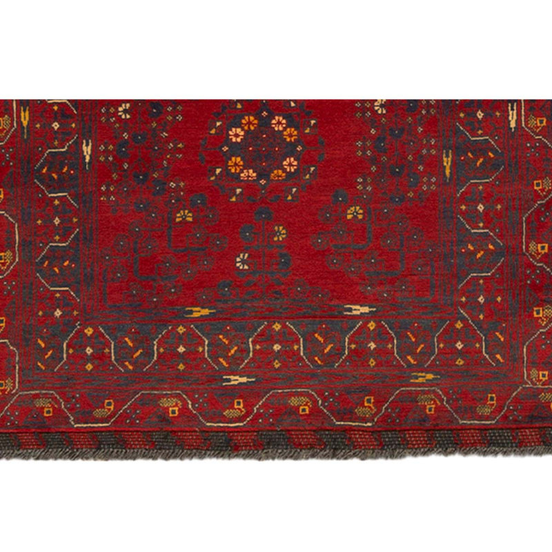 Tapis rouge / brun / noir en laine noué à la main de conception unique 3 pi 2 po x 4 pi 11 po