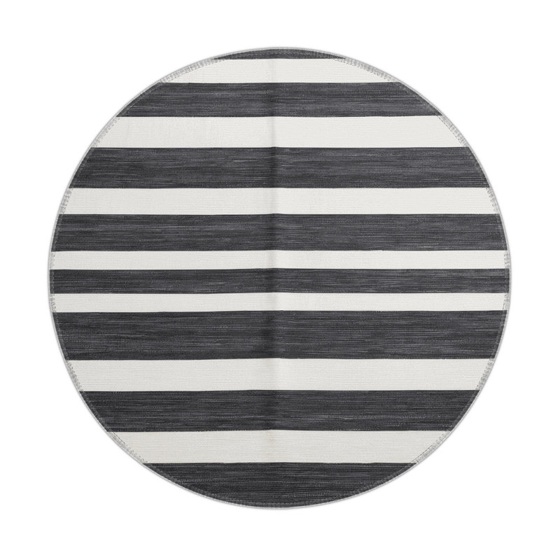 Tapis intérieur / extérieur gris HorizontalStripes, Rond 5 pi