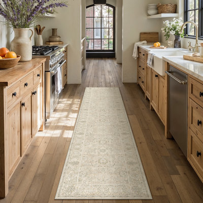 Vintage Floral Machine Washable Area Rug With Non-Slip Backing