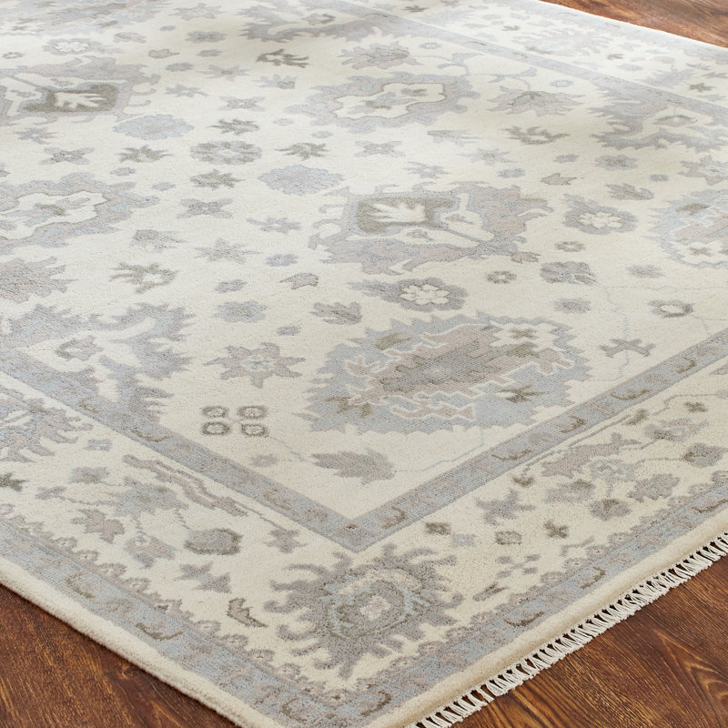 Ivoire en laine nouée à la main de style oriental Tapis décoratif, Rectangle 8 pi 6 po x 11 pi 6 po