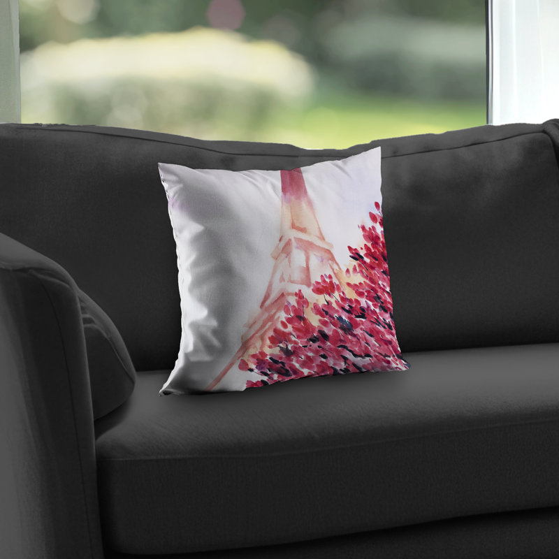 Pink Eiffel Tower Throw Pillow - Romantic Home Decor – Poly Twill Throw Pillow with Insert, Double-Sided Print