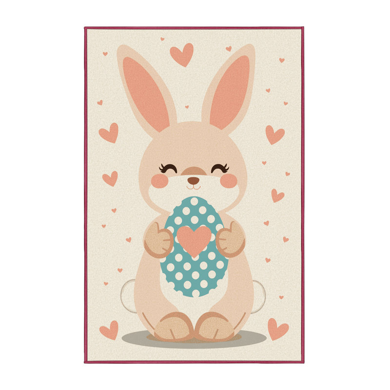 Soft Plush Fairweather Easter Modern & Contemporary Abstract Area Rug in Beige – Rose Binding, 2x3