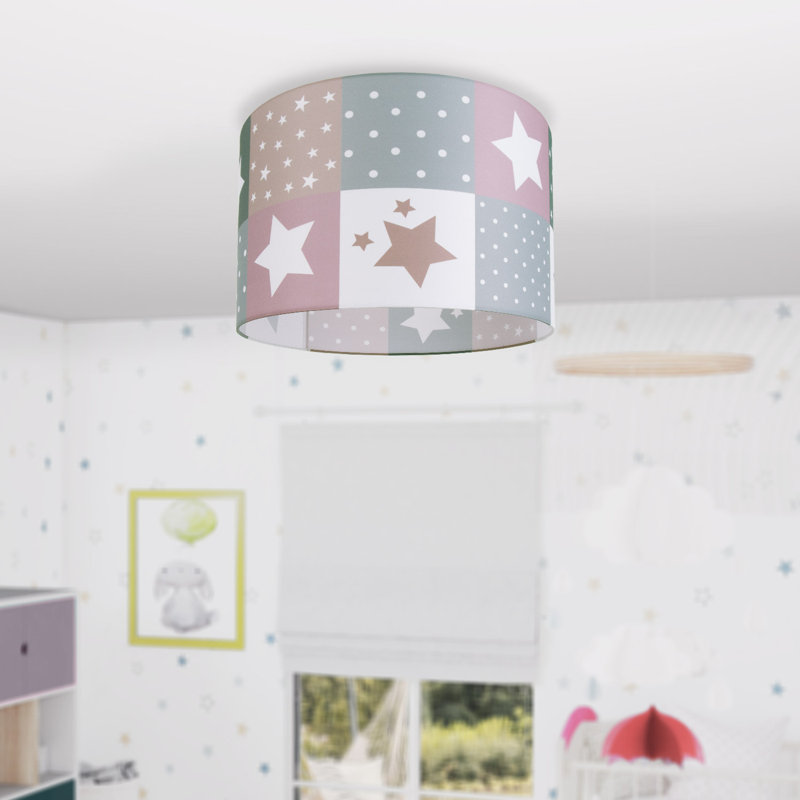Cauley Fabric Flush Ceiling Light, Pink/Grey, 24.5cm H x 38cm W x 38cm D