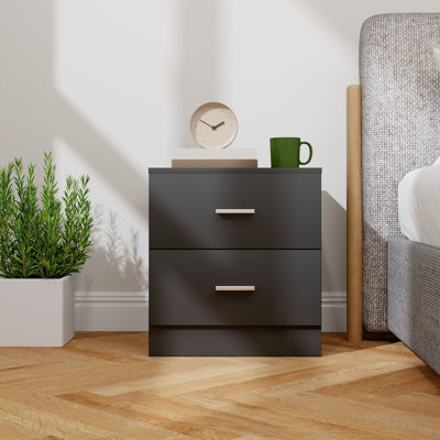 Table de chevet avec 2 tiroirs, table de chevet moderne pour la chambre à coucher, noir