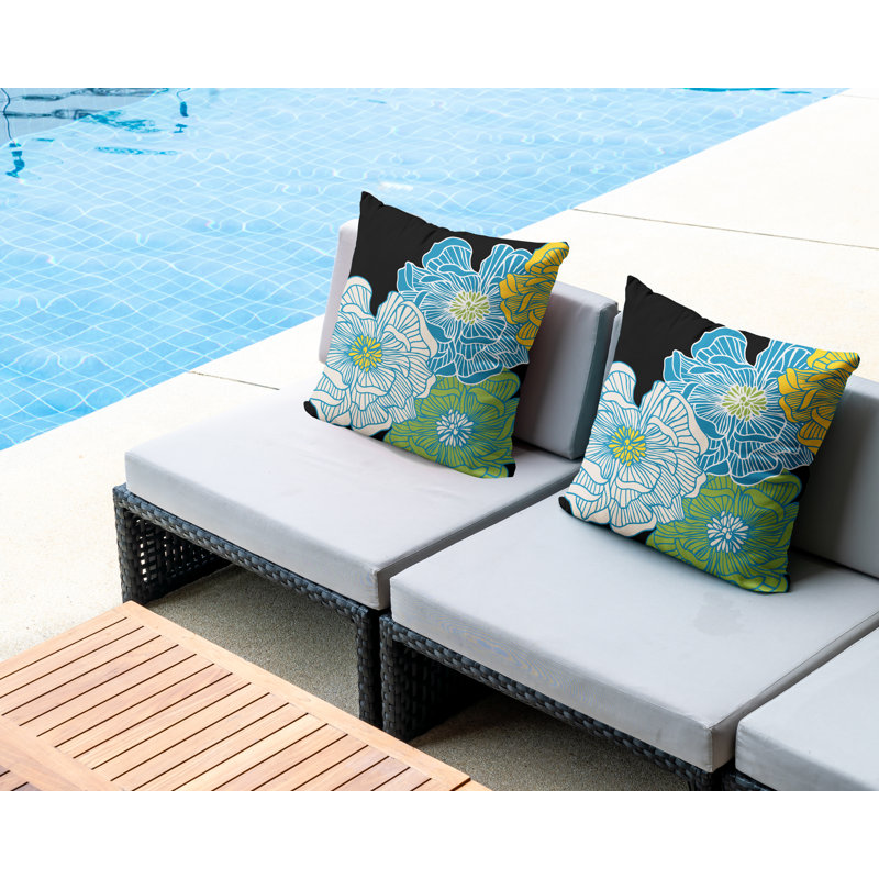 Floral Outdoor Reversible Throw Pillow, 19W" x 19H", Turquoise