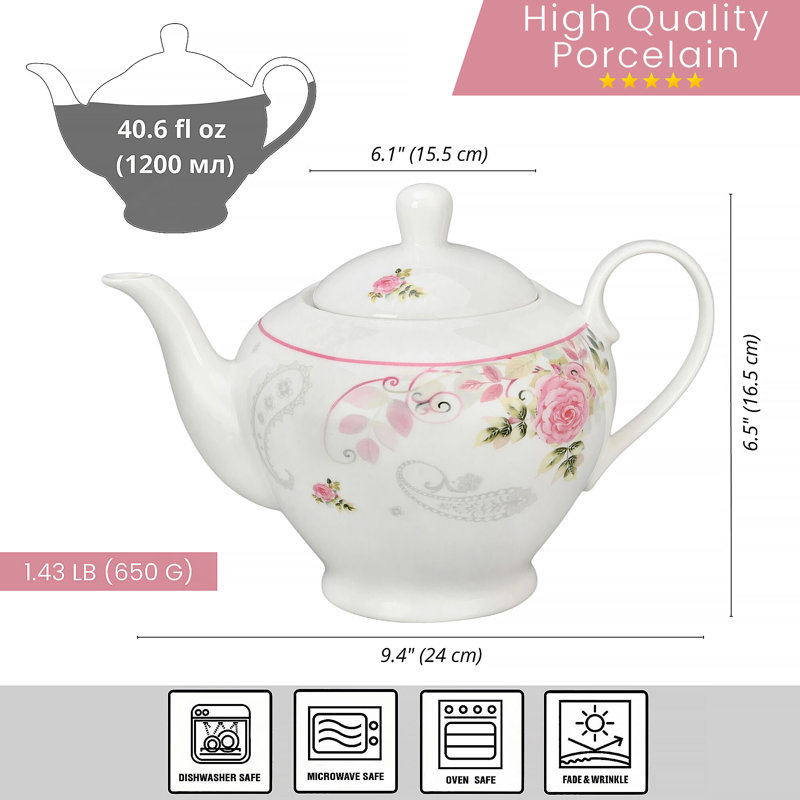 Théière en porcelaine anglaise rose 40 oz.