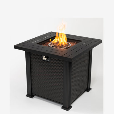 28" Propane Gas Fire Pit Table, 50000 BTU Square Steel Fire Pit for Outside Patio Deck Garden Backyard-Black