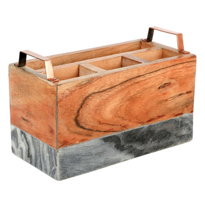 Pot à ustensiles en marbre et bois d'acacia