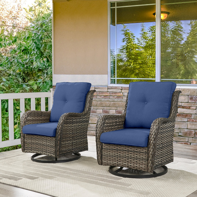 Fauteuils d'appoint en rotin avec coussins Bonia, Bleu, Gris