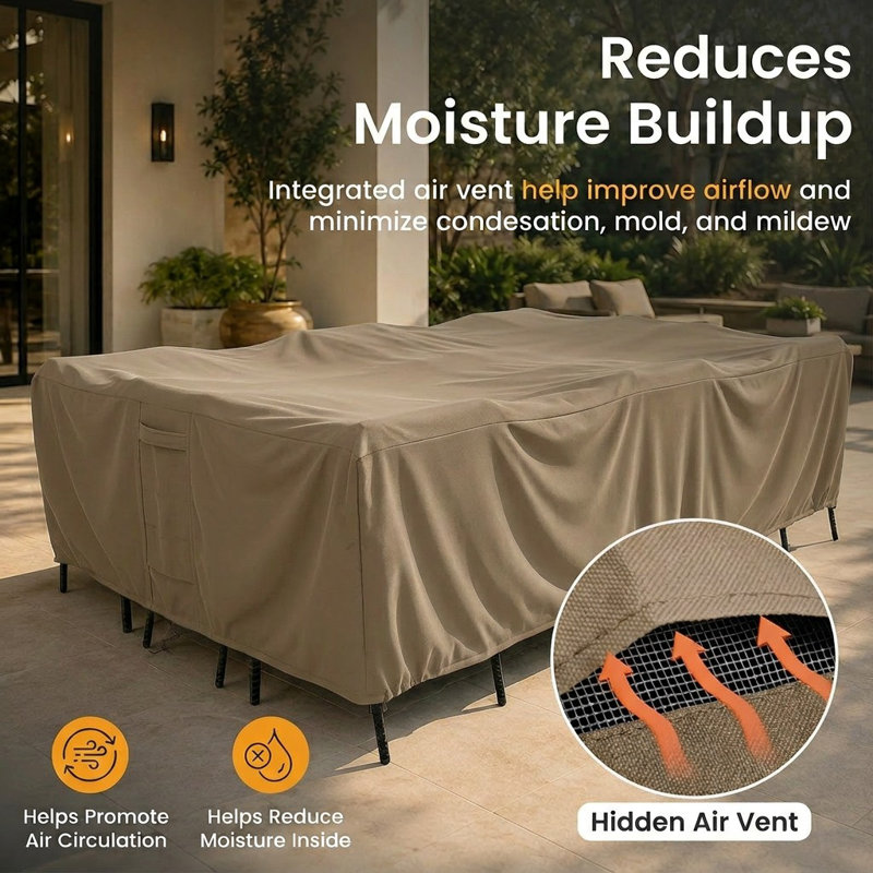 Goodman Water Resistant Patio Dining Set Cover – Heavy Duty, Durable Outdoor Furniture Cover with Click-Close Straps, Adjustable Elastic Hem, and Air Vents
