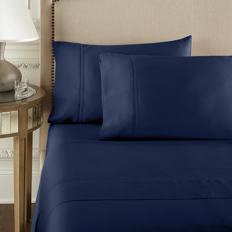 Yalda Egyptian Cotton Sateen Sheet Set , Midnight, Queen Sheet Set + 2 Pillowcases