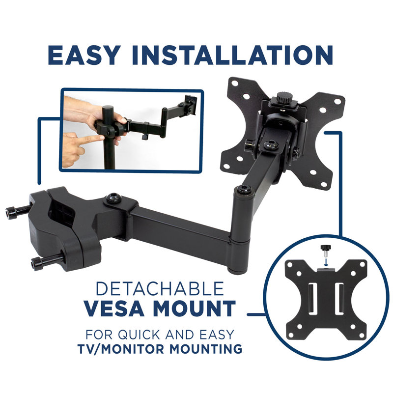 Black Steel Full Motion VESA Pole Mount for 32" TVs and Monitors