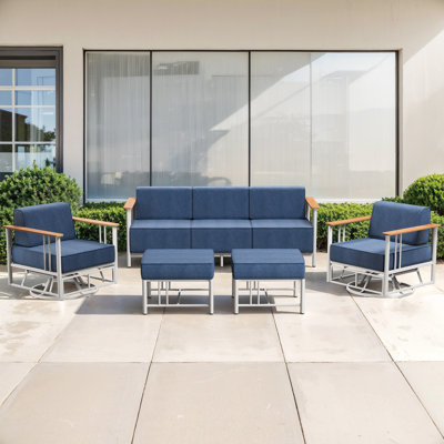5-Piece Wicker Patio Set With Sofa, 2 Swivel Rockers & Ottoman