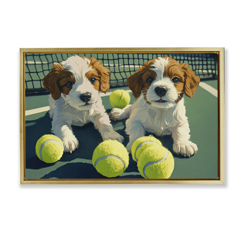 Cadre flottant pour chiots ludiques avec balles de tennis, design Imagine It Images, H 17 po x l 25 po