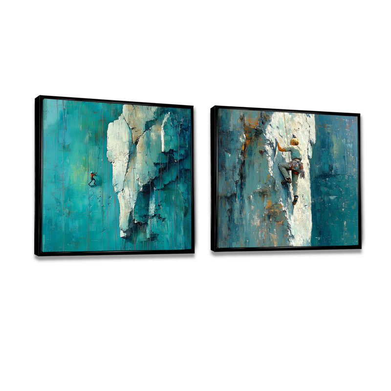 «Rocky Terrain Rock Climbing I - Motivation Climbing Man», art mural traditionnel pour le salon, 2 pièces, H 30 po x l 61 po