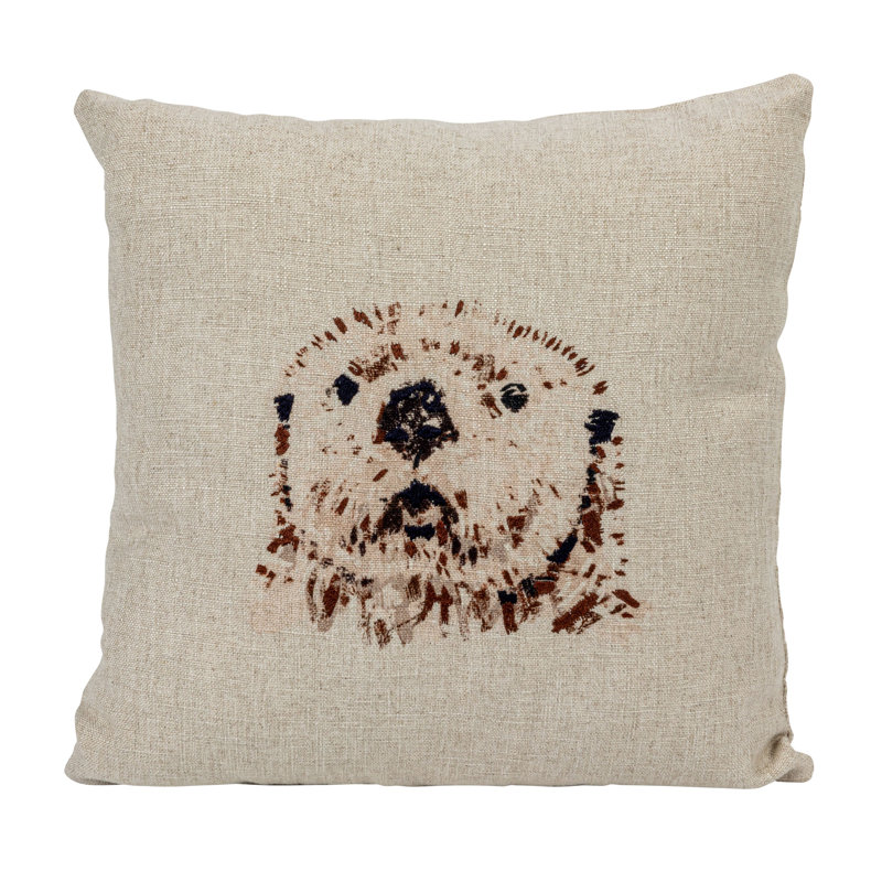18" Square Cream Linen Animal Embroidered Throw Pillow Set
