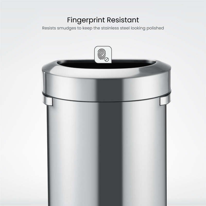 Poubelle ouverte en acier inoxydable 18 gallons avec fond plat semi-rond Home Zone Living, 68 litres
