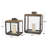 Metal Brushed Rectangular Indoor Outdoor Dark Gray Candle Lantern with Brown Wood Tops Set