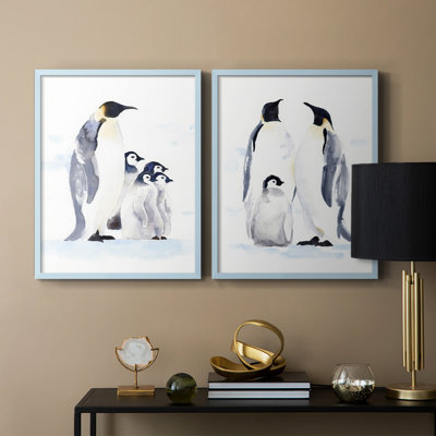 «Emperor Penguins I», reproduction encadrée de qualité supérieure - prête à être accrochée - aucun clou requis - aucun clou requis