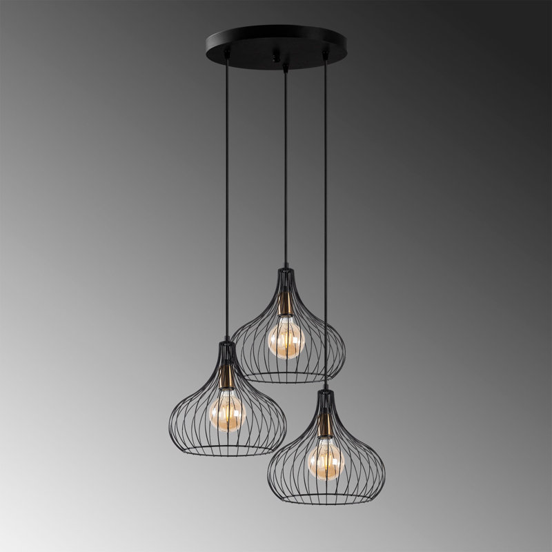 Luminaire suspendu à grappe en forme de goutte à 3 lumières, Noir