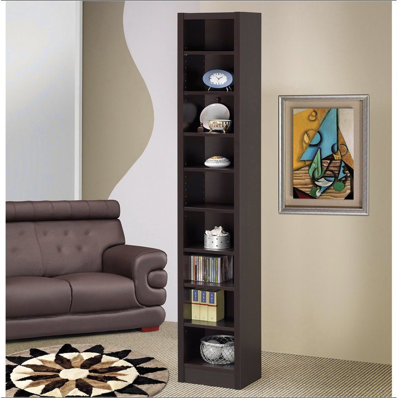 Rectangular 8-shelf Bookcase With 2 Fixed Shelves, Cappuccino