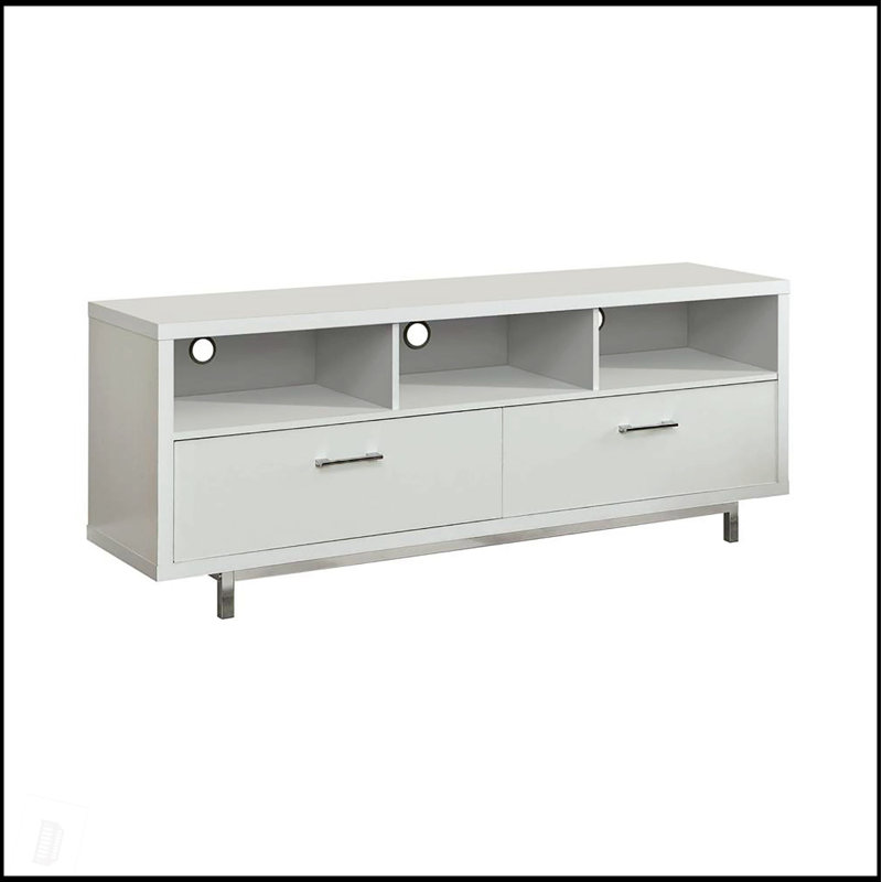 Console de télévision blanche avec tiroir de 60 pouces avec plateau spacieux et tablettes pour les salons modernes