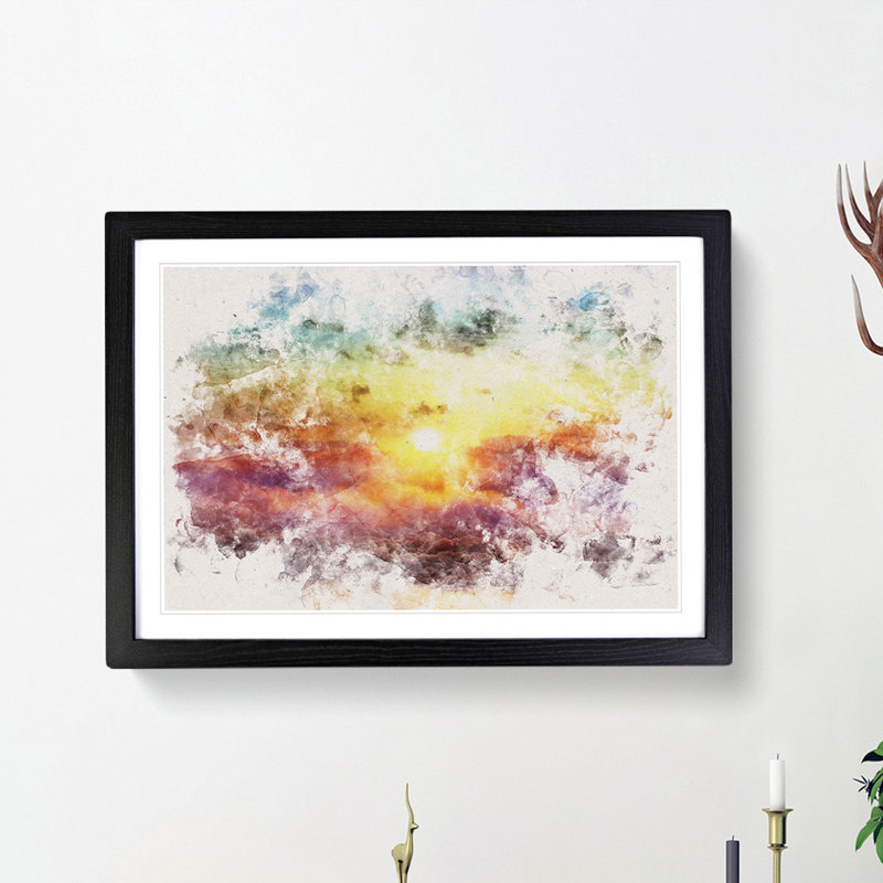 Rainbow Sunset Over the Ocean - Picture Frame Painting Print, 33cm H x 45cm W x 2cm D, Black Framed