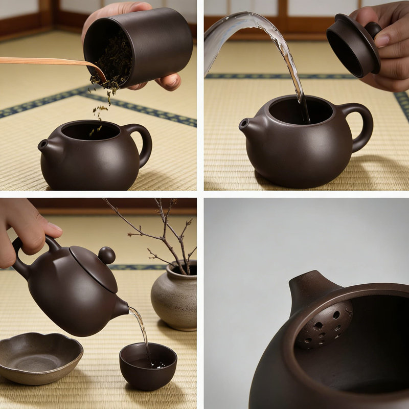 Ensemble complet de thé de voyage en céramique fait à la main - Comprend une théière en porcelaine, 4 tasses à thé, un pot à thé, un tapis de thé et un sac de transport portable pour la préparation du thé traditionnel chinois