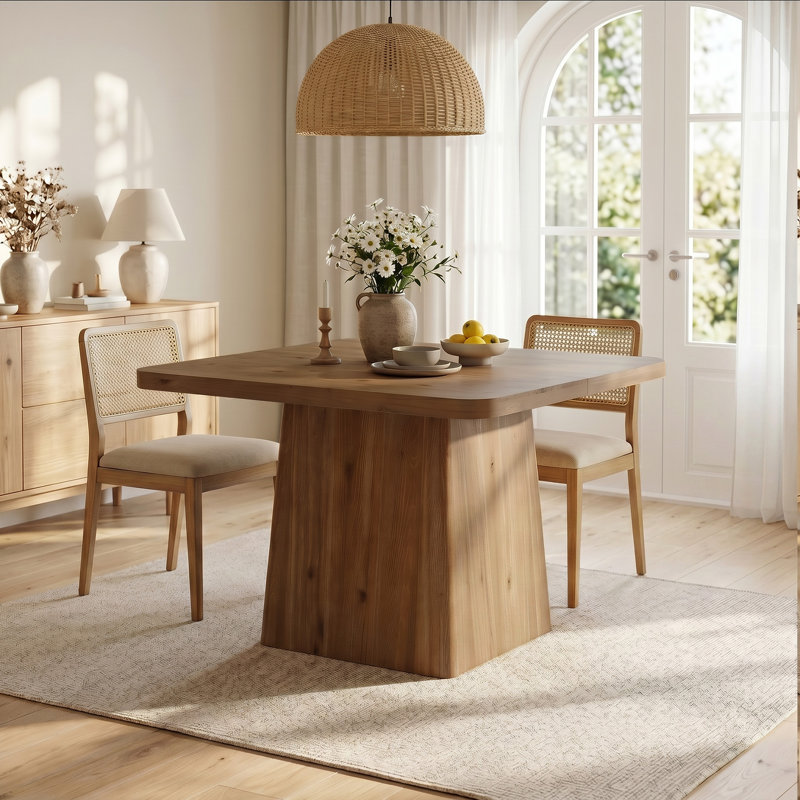 Square Wood Top Dining Table with Wood Base