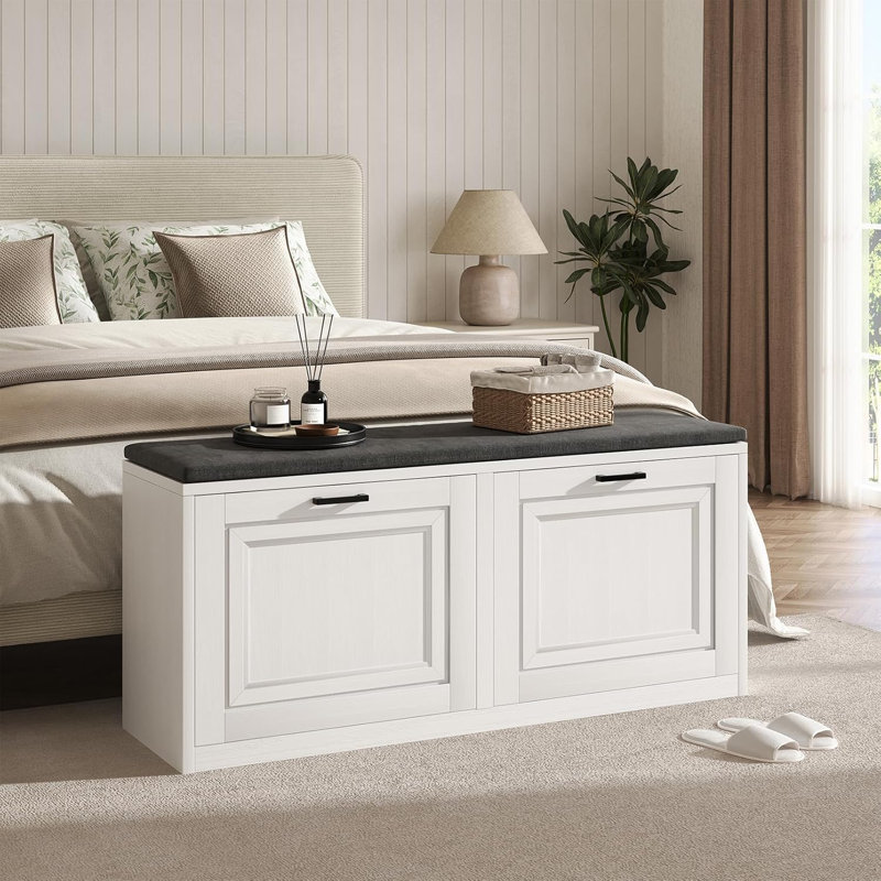 39.4" Shoe Storage Bench With Cushioned Seat & 2 Flip Drawers, White