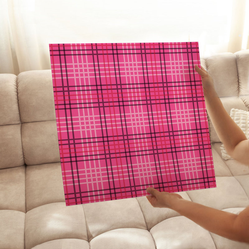 Abstract Hot Pink Plaid Pattern I Modern Unframed Art Print, 10" H x 10" W