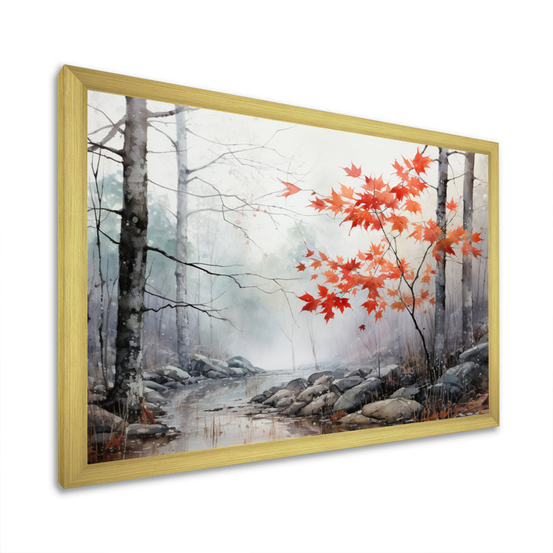 Art mural sur toile, "Red Forest", Cadre doré à une seule photo, H 24 po x l 32 po x P 1 po