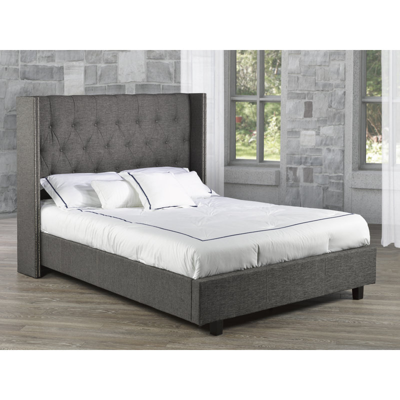 Lit plateforme tapissier Stoehr, Grand, Lin - Gris
